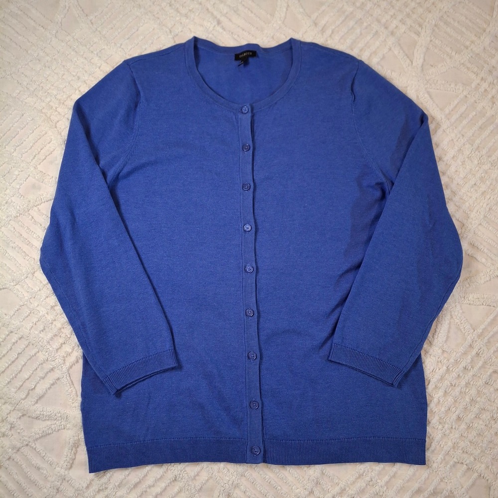 Talbots Womens Large Cardigan Royal Blue 3/4 Sleeve Cotton Tencel Sweater